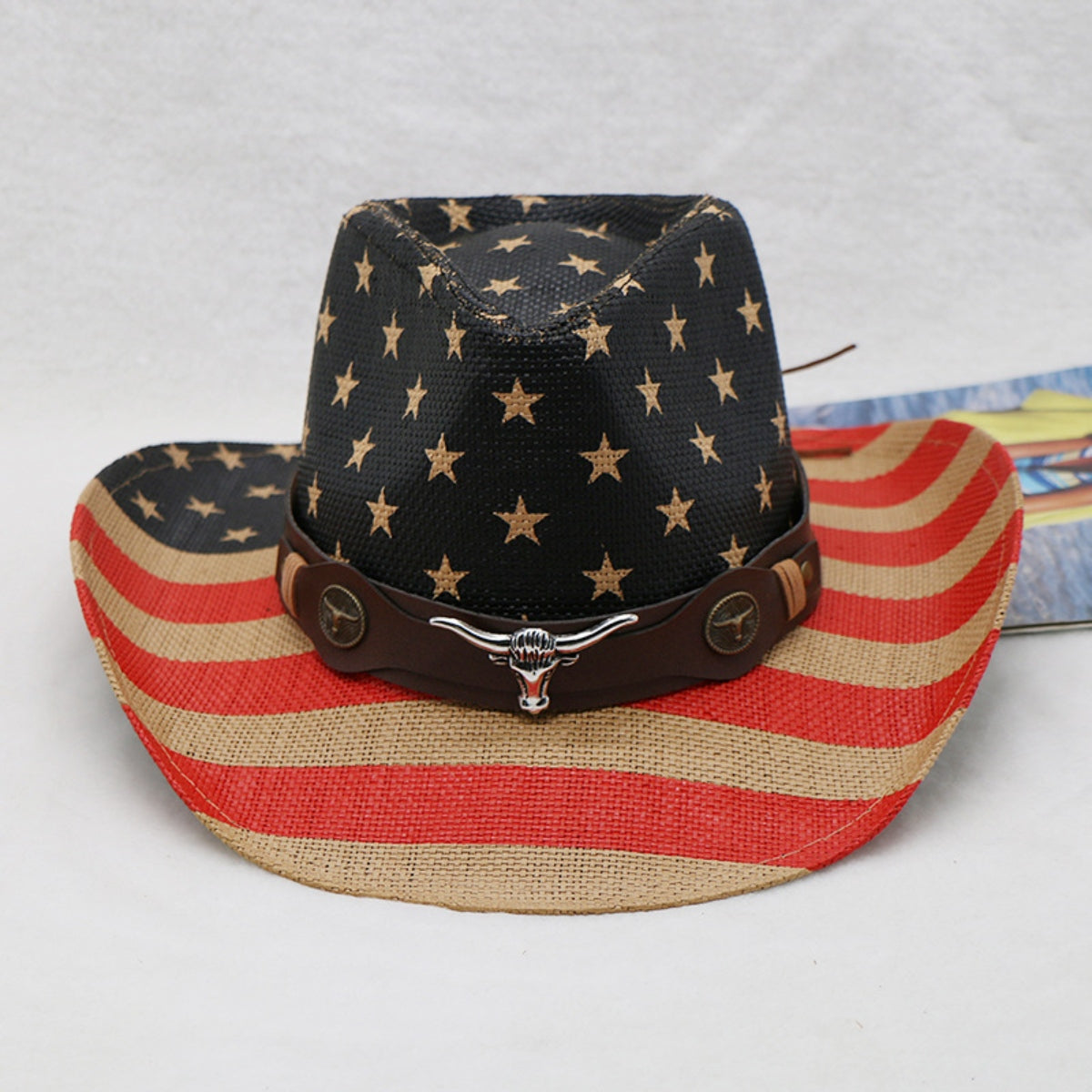 US Flag Straw Cowgirl Hat