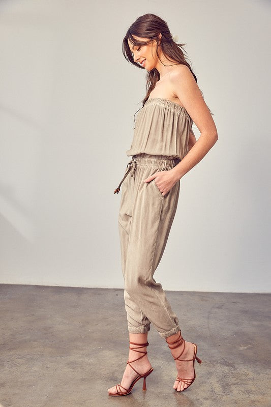 Strapless Tube Top Jogger Jumpsuit