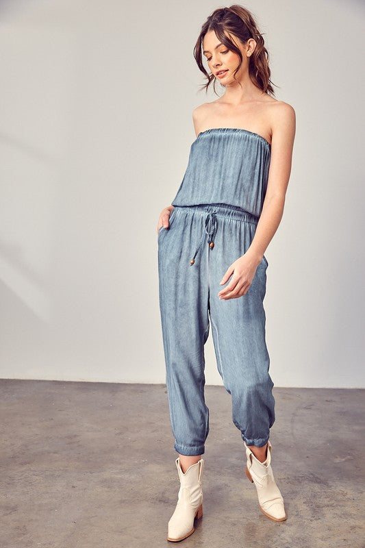 Strapless Tube Top Jogger Jumpsuit