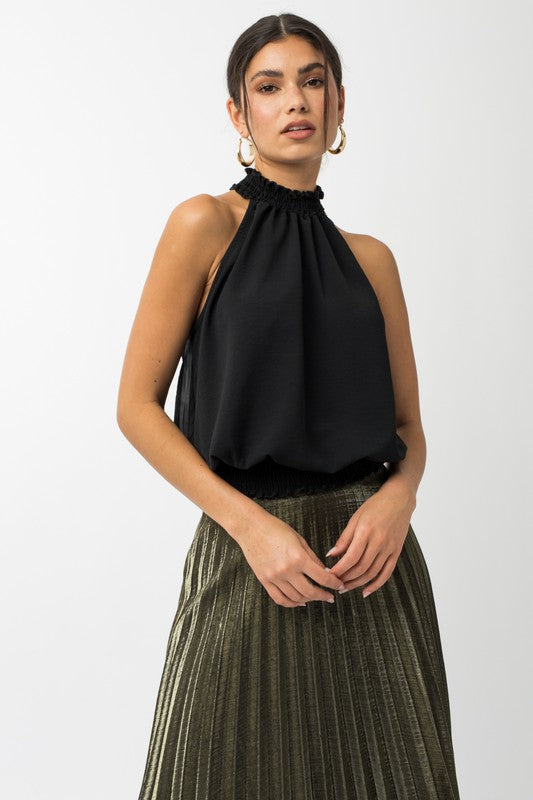 Sleeveless Halter Neck Dress Top With Smocked Waist