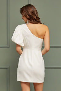 One Shoulder Puff Sleeve Elegant Bodycon Dress