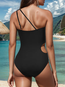 Two Strap One Shoulder Black Swimsuit