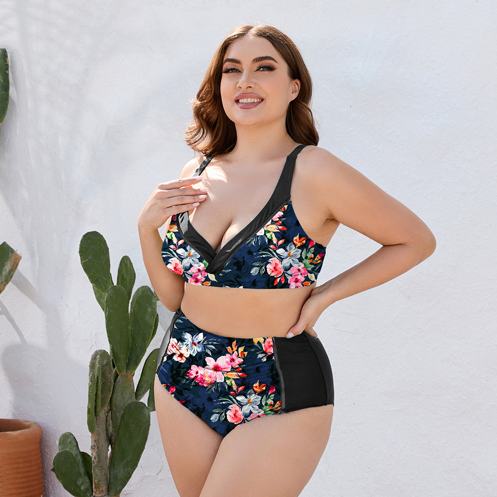 Plus Size Floral High Waist Bikini Large-4XL