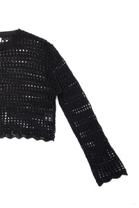 Knit Mesh Crop Top In Black