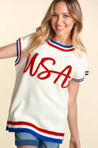 USA Red White & Blue Knit Top