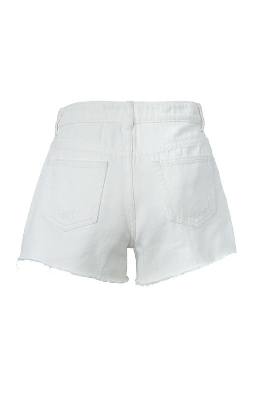 White Jean Shorts With Distressing