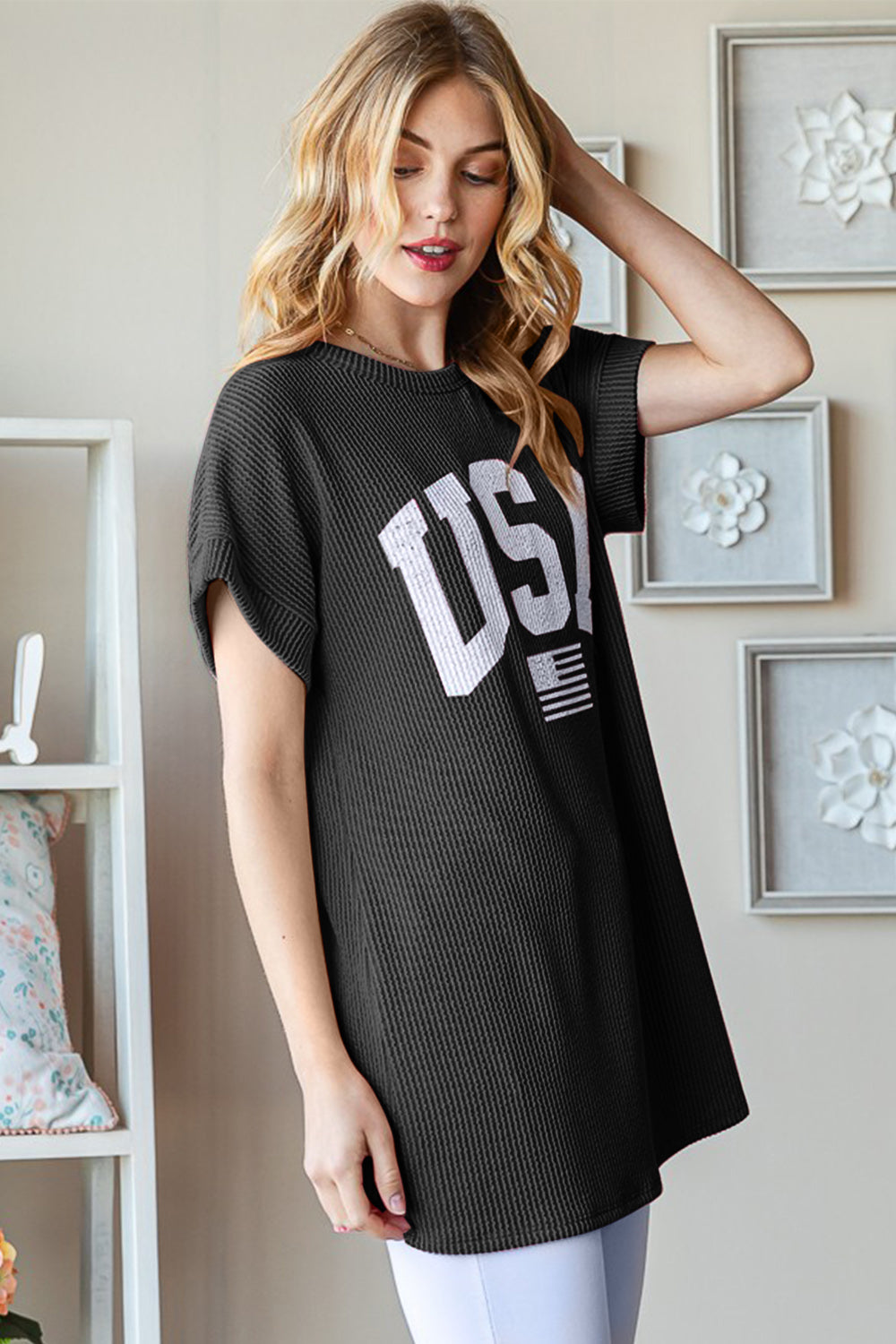 USA Graphic Ribbed Top S-Plus 3XL