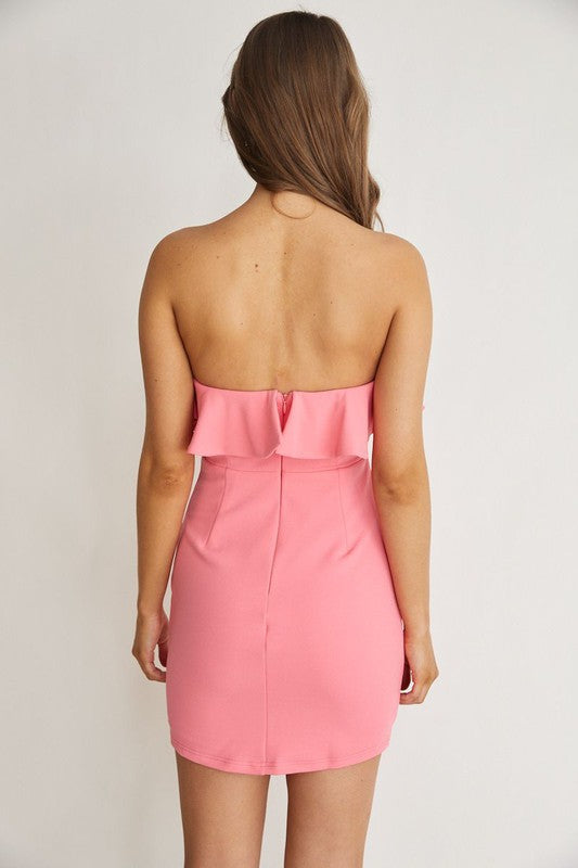 Strapless Mini Dress With Ruffled Layer Top