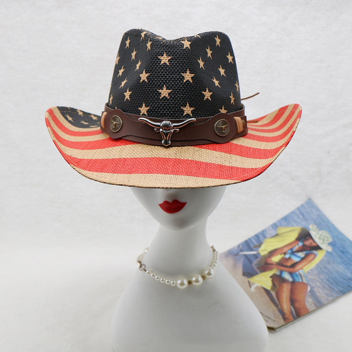 US Flag Straw Cowgirl Hat