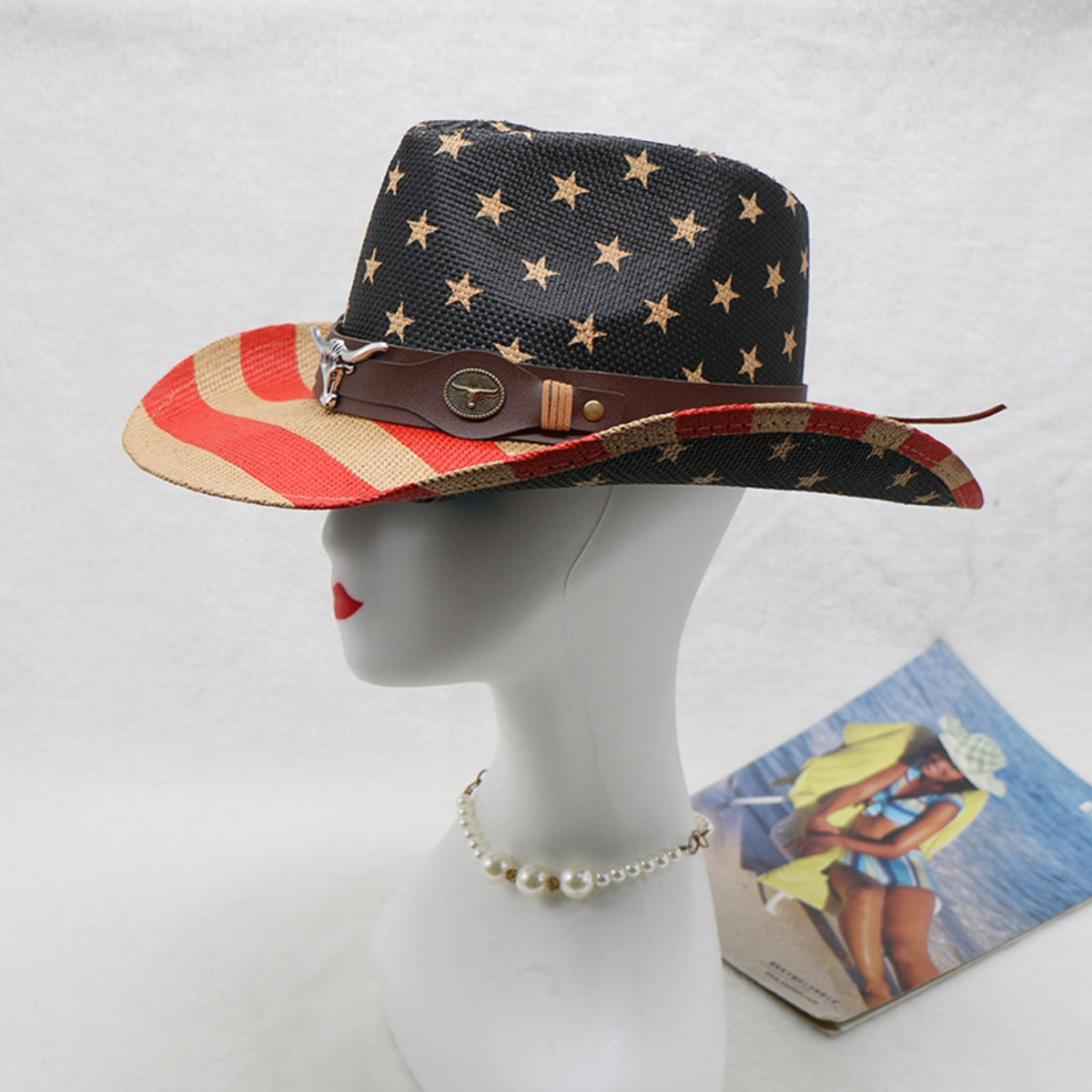 US Flag Straw Cowgirl Hat