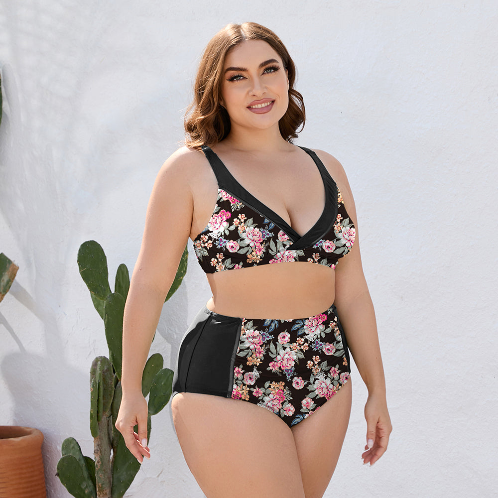 Plus Size Floral High Waist Bikini Large-4XL