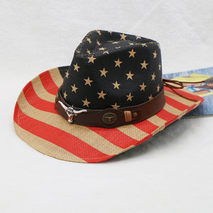 US Flag Straw Cowgirl Hat