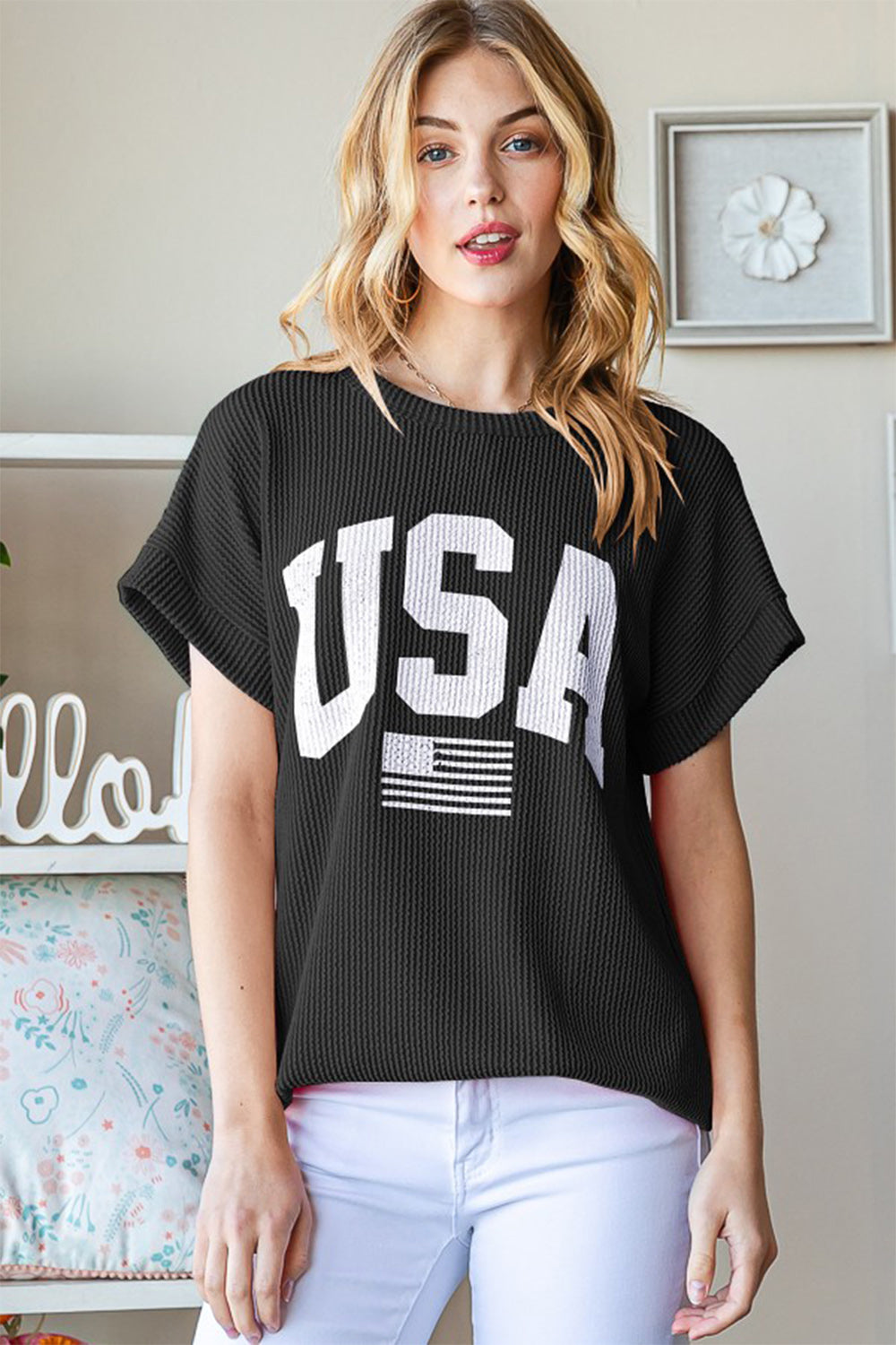 USA Graphic Ribbed Top S-Plus 3XL