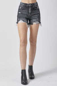 High Rise Distressed Black Jean Shorts Small-3XL