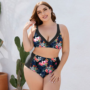 Plus Size Floral High Waist Bikini Large-4XL