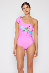 Mommy And Me One Shoulder Swimsuit In Pink