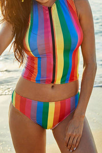 Rainbow Striped Split Bikini - The Wild Calla 