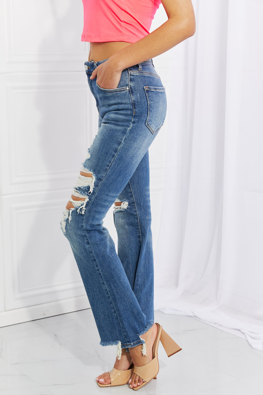 High Rise Distressed Boho Flare Jeans