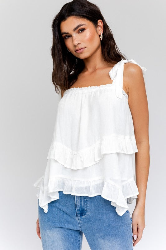 Bow Strap Ruffle Cami Top - Camis Tanks For Women - Summer Tops