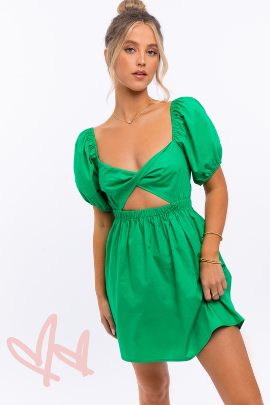 Puff Sleeve Cutout Mini Dress