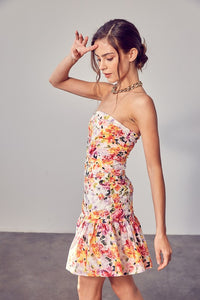 Strapless Floral Mini Dress