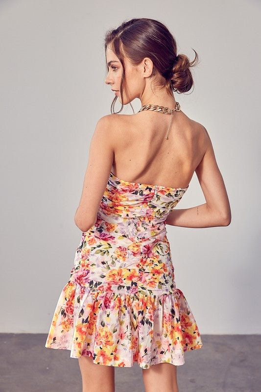 Strapless Floral Mini Dress