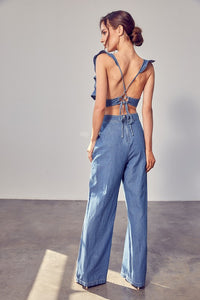 Open Back Jumpsuit With Ruffle Sleeves