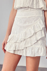 White Eyelet Ruffle Skirt