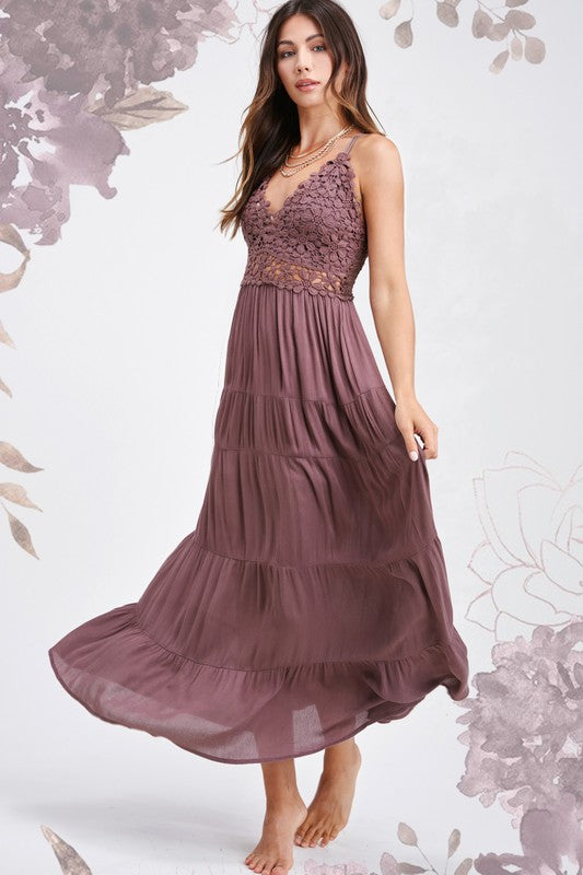 Floral Lace Bustier Maxi Dress