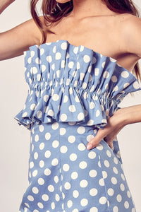 Polka Dot Ruffle Top Strapless Mini Dress