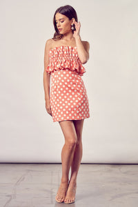 Polka Dot Ruffle Top Strapless Mini Dress