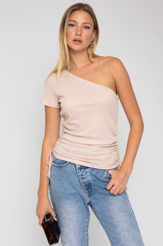 One Shoulder Top With Side Ruching