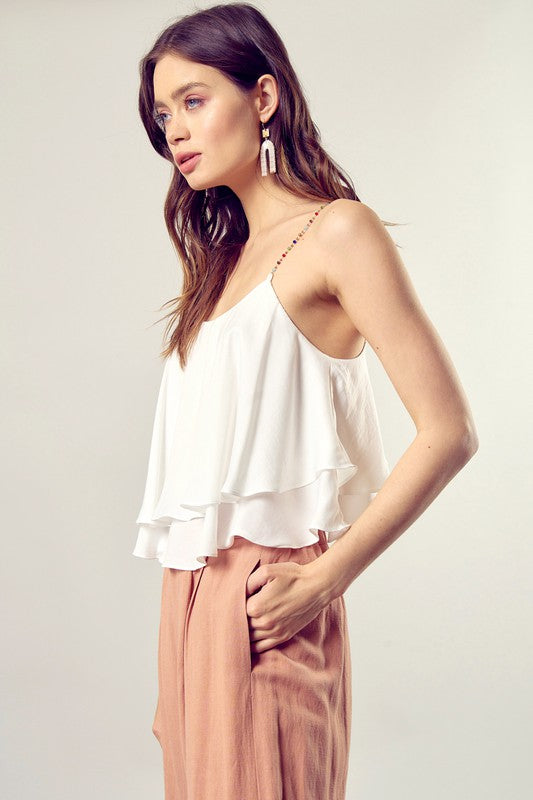 Dressy Cami Tank Top With Beaded Straps