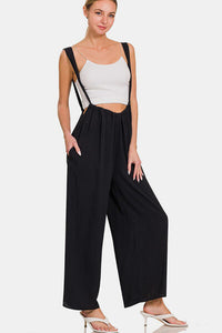 Black Suspender Jumpsuit with Pockets