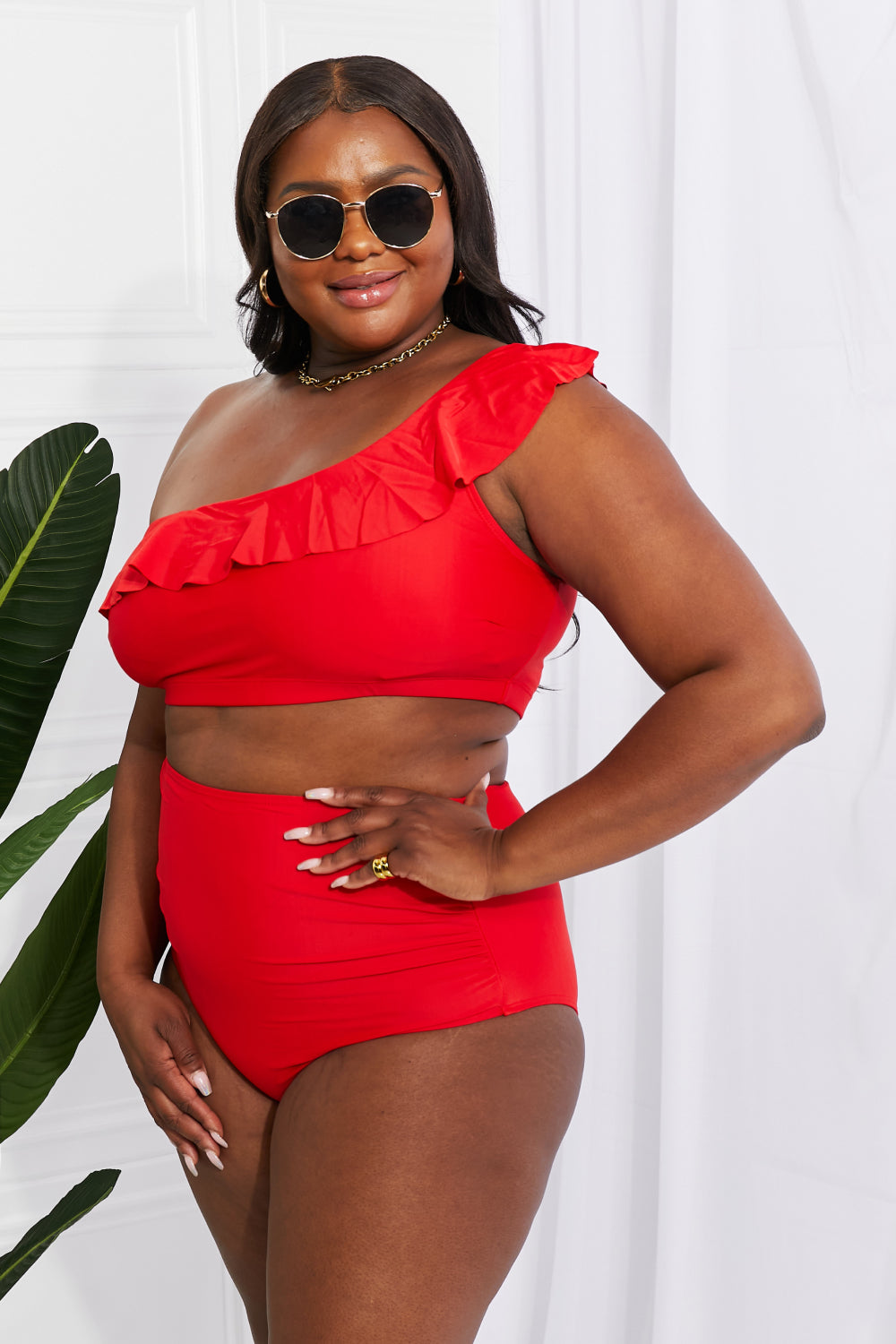 Ruffle One-Shoulder Red Bikini