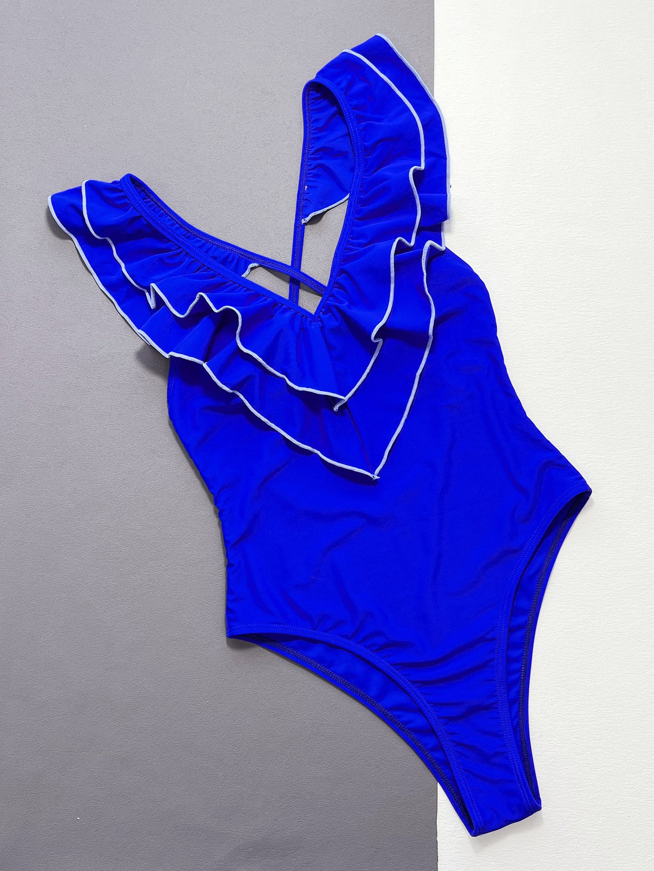 Ruffled V-Neck Swimsuit in Royal Blue