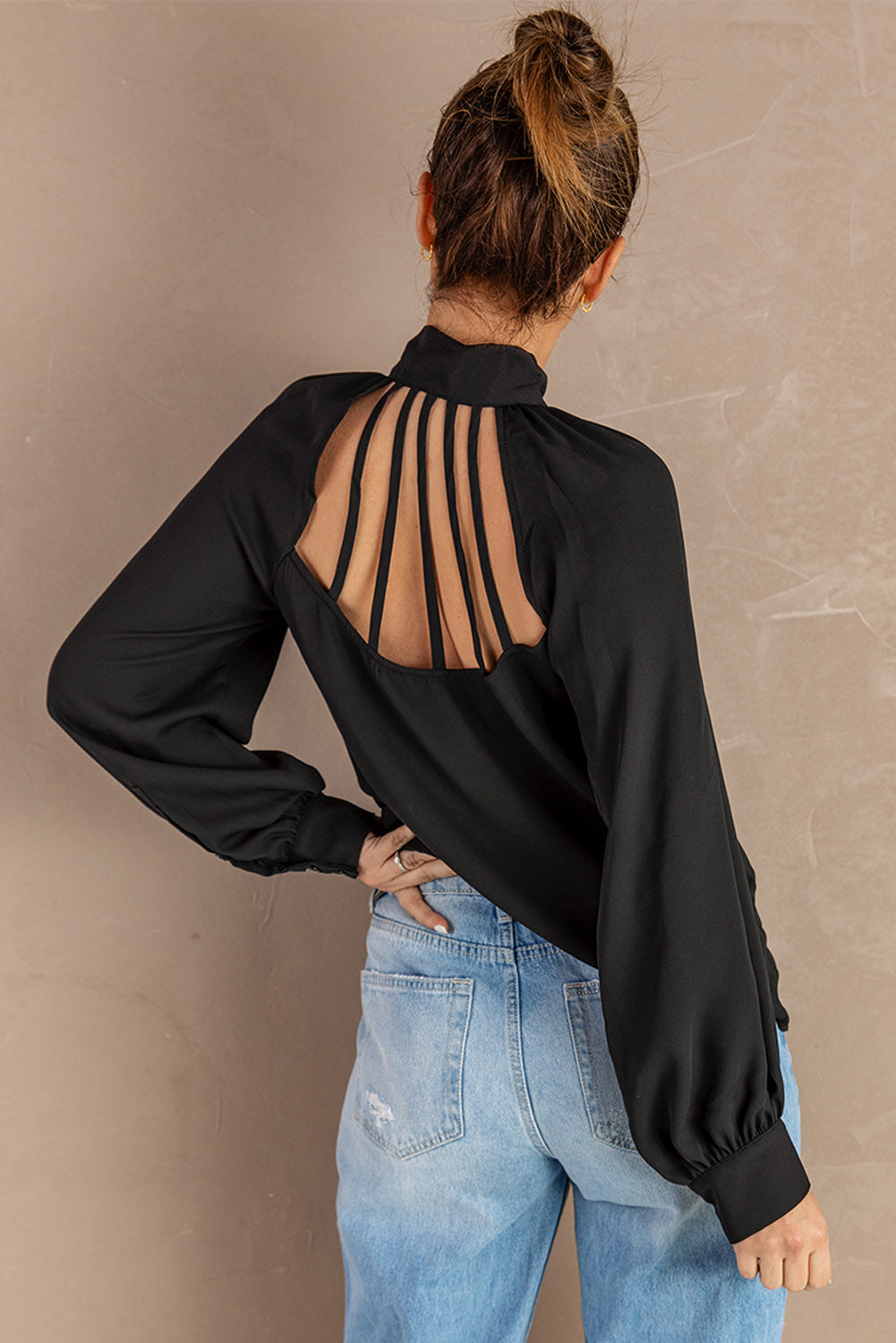 Strappy Back Shirt With Tie Neck
