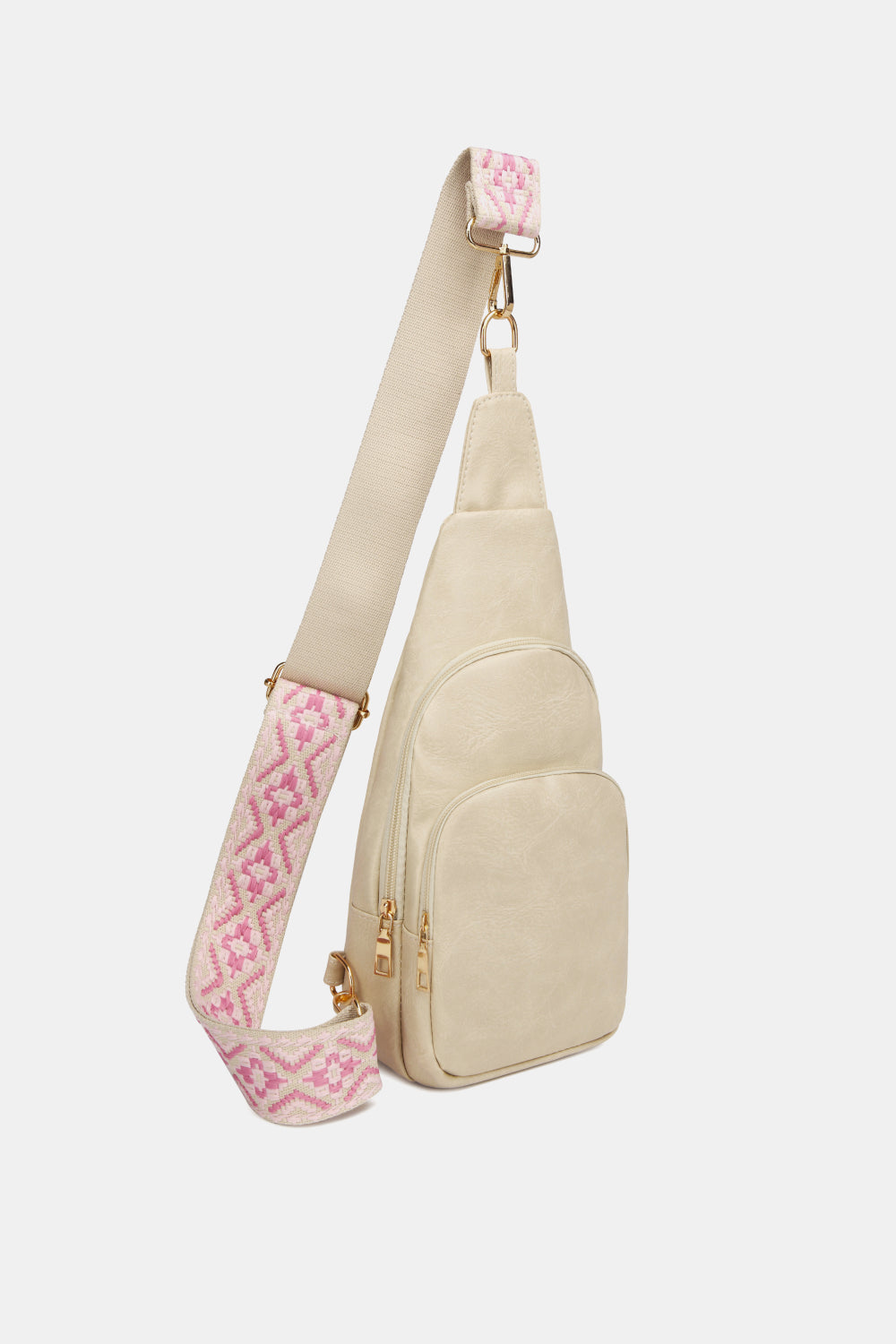 Vegan Leather Sling Bag With Printed Crossbody Strap