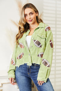 Women’s Shacket With Sequin Football Patches