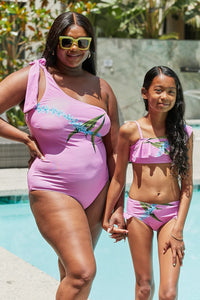 Mommy And Me One Shoulder Swimsuit In Pink