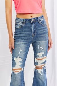 High Rise Distressed Boho Flare Jeans