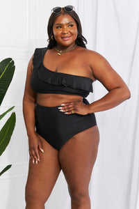 Ruffle One-Shoulder Black Bikini