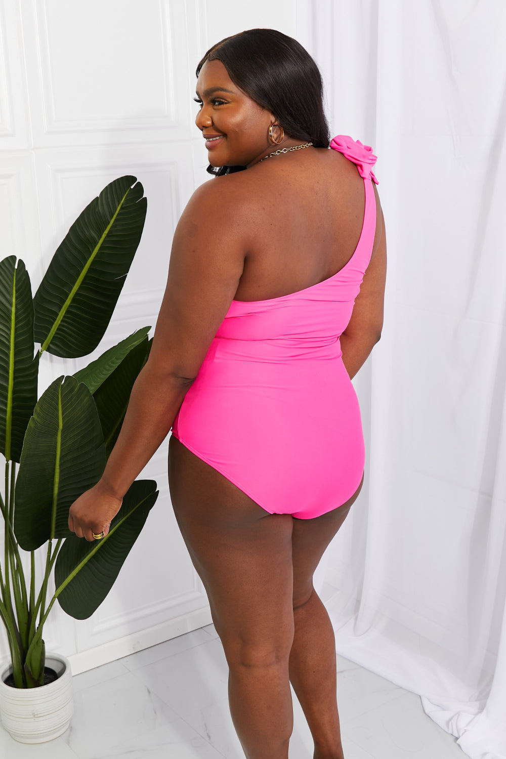 One-Shoulder Hot Pink Swimsuit