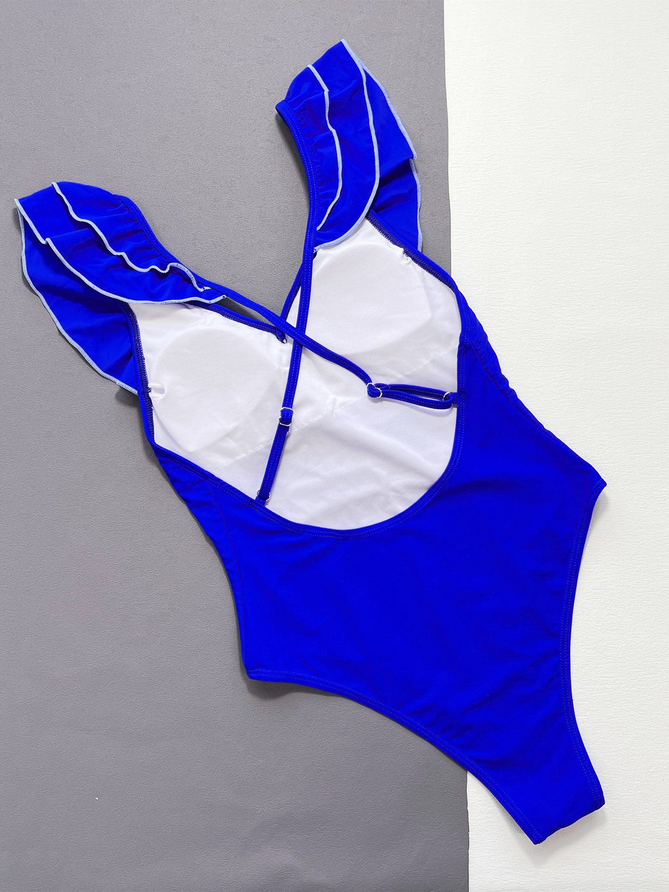Ruffled V-Neck Swimsuit in Royal Blue