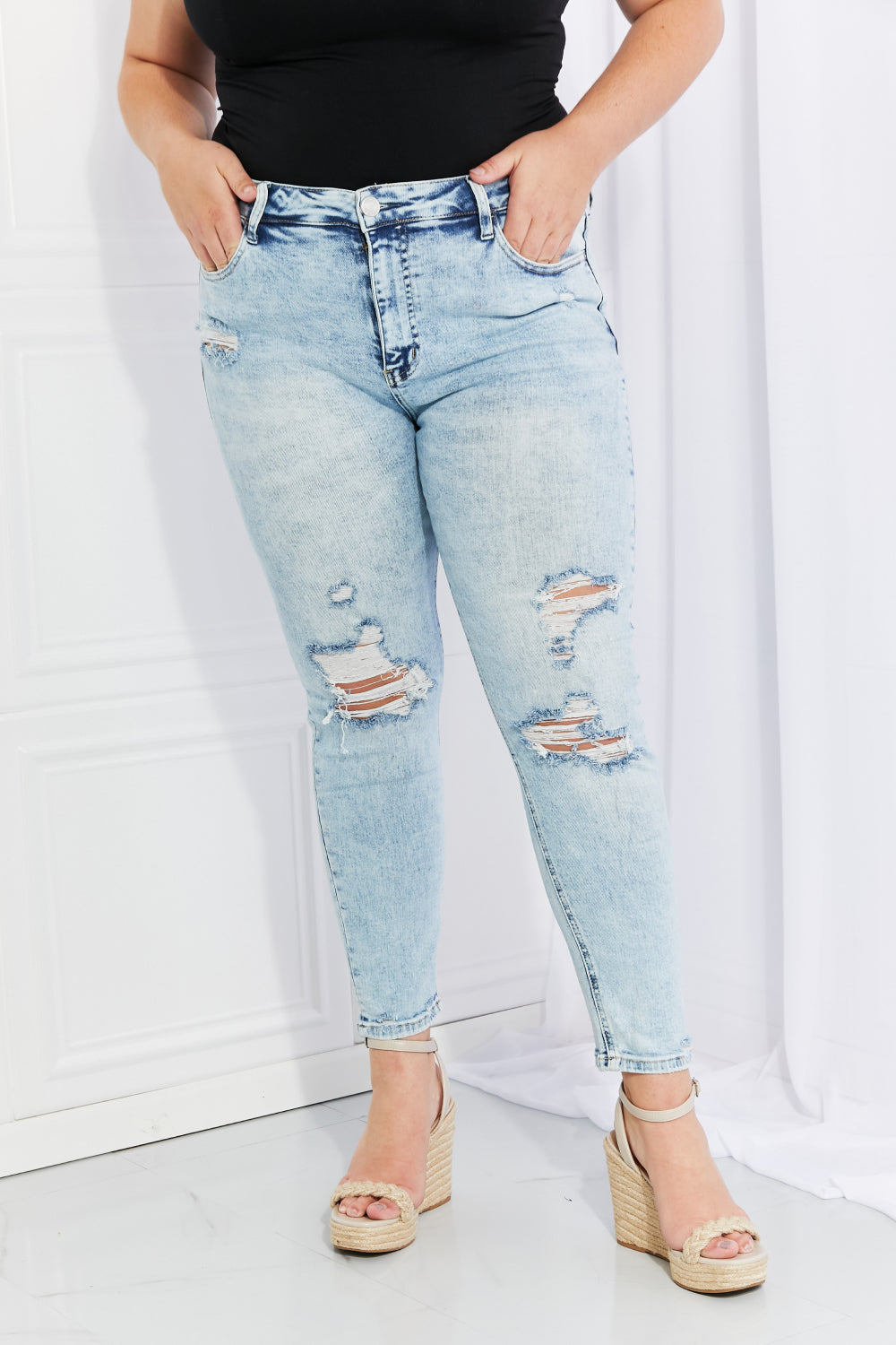 Regular And Plus Size Distressed Jeans by Vervet