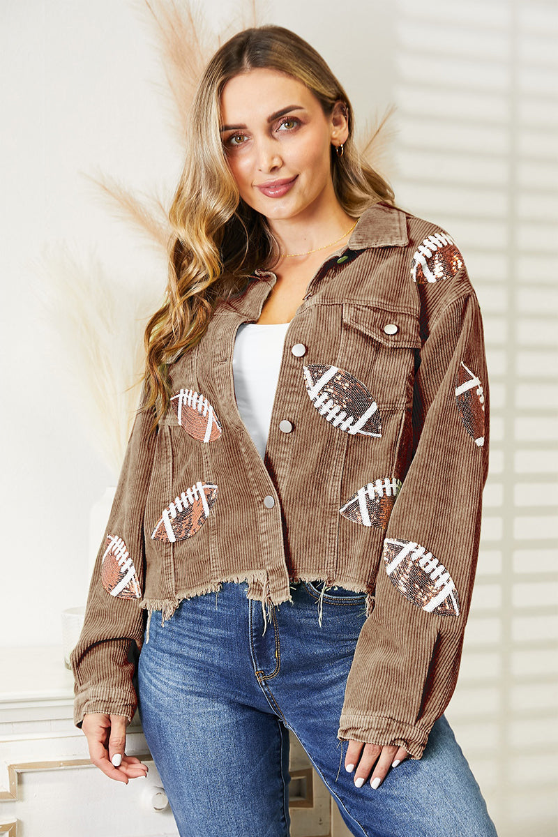 Women’s Shacket With Sequin Football Patches