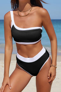 One-Shoulder Bikini Set With Contrast Trim