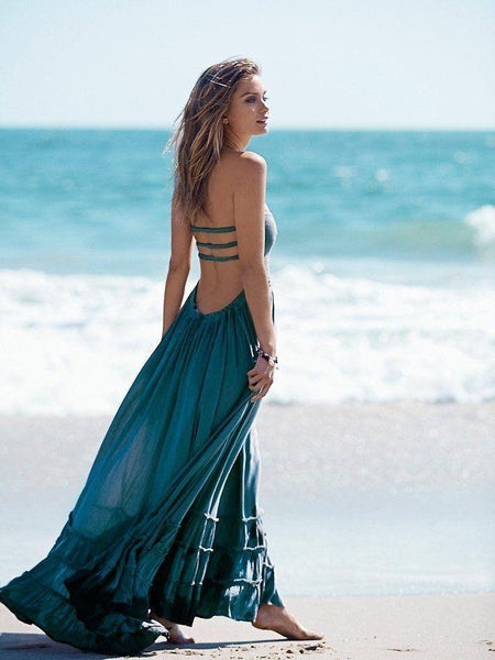 knee length dresses for ladies Black Linen Maxi Dress With Rattan Buckle & Tie Back by Surf Gypsy main image 1