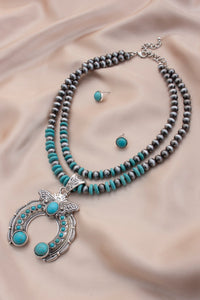 Horseshoe Turquoise Necklace And Earrings Set