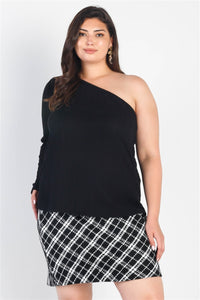Plus Size One Shoulder Long Sleeve Top